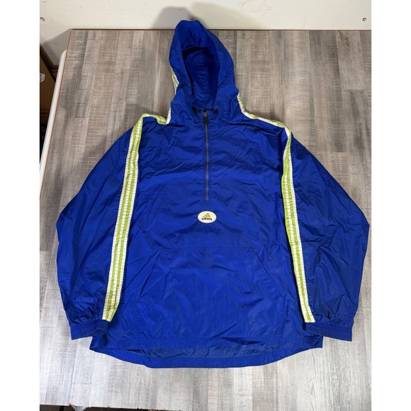 adidas Other - Vintage Adidas Windbreaker Pullover Jacket Blue Lime Green XXL 1/4 Zip Hooded